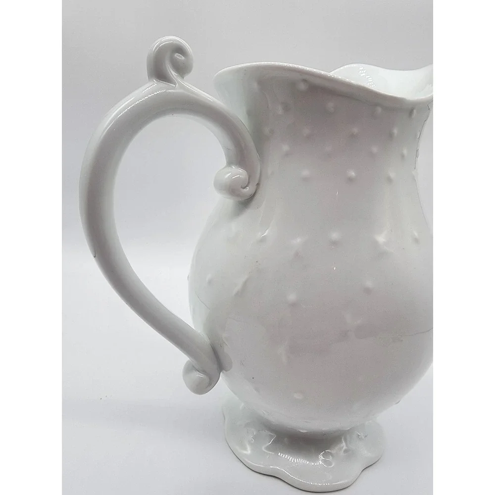 Godinger & Co White Porcelain Hobnail Pitcher Scalloped Pedestal Vase 9 Inch